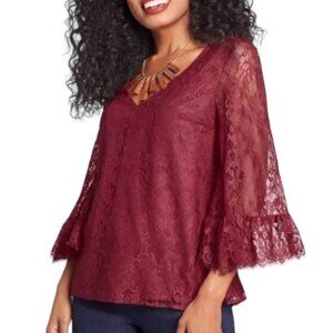 Modcloth Red Lace Ultra Bell Sleeve Top Womens 1X Maroon Fairy Whismygoth